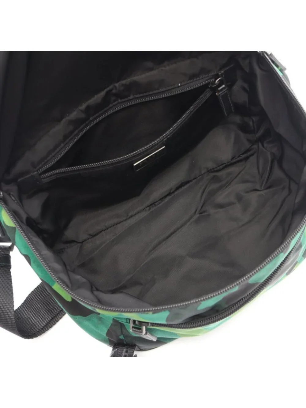Prada Shoulder Bag Tessuto Camoufl Green Black Nylon Saffiano Leather Camouflage